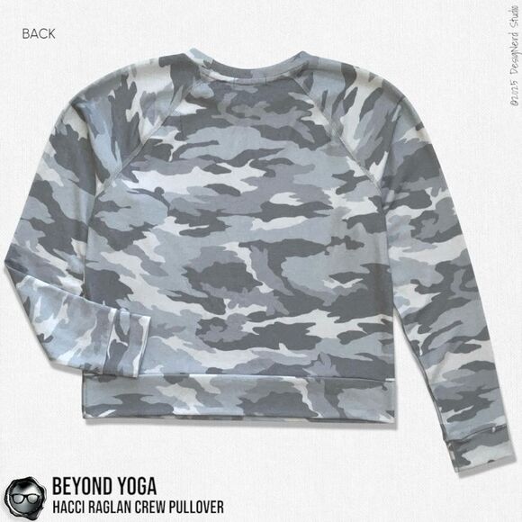 BEYOND YOGA HACCI FAVORITE RAGLAN CREWNECK SWEATSHIRT IN GRAY CAMO XS PULLOVER - Picture 2 of 13
